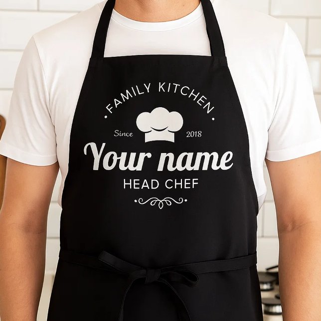 Vintage Family Kitchen Head Chef Typography Design Apron (Creator Uploaded)