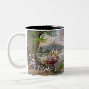 Vintage Family Life Painting Two-Tone Coffee Mug