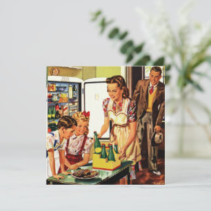 Vintage Family, Mum with Kids, Snacks in Kitchen  Invitation