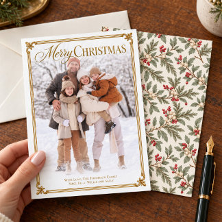 Vintage Family Photo Christmas Greenery Holiday Card