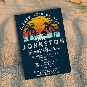 Vintage Family Reunion Retro Sunset Beach Palms  Invitation