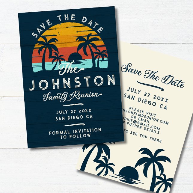 Vintage Family Reunion Save the Date Beach Palms (Creator Uploaded)