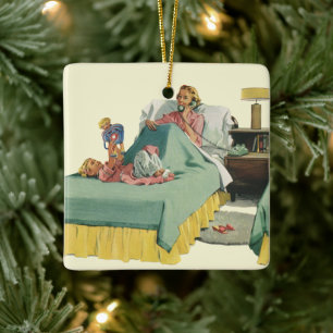 Vintage Family Serving Mum Breakfast in Bed Ceramic Ornament