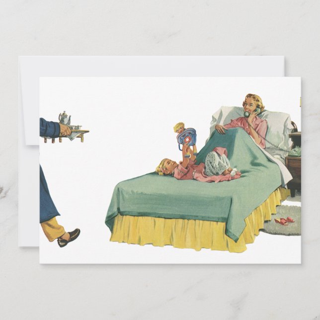 Vintage Family Serving Mum Breakfast in Bed Invitation (Front)