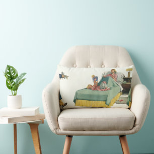 Vintage Family Serving Mum Breakfast in Bed Lumbar Cushion