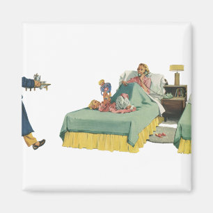 Vintage Family Serving Mum Breakfast in Bed Magnet