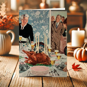 Vintage Family Turkey Dinner Thanksgiving Holiday Card