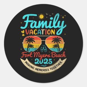 Vintage Family Vacation Fort Myers Beach 2025 Flor Classic Round Sticker