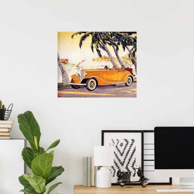 Vintage Family Vacation in a Convertible Car Poster (Home Office)