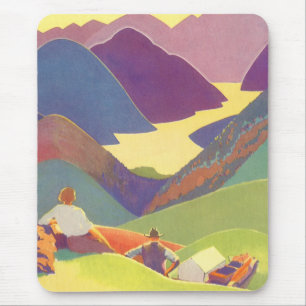 Vintage Family Vacation, Picnic in the Mountains Mouse Pad