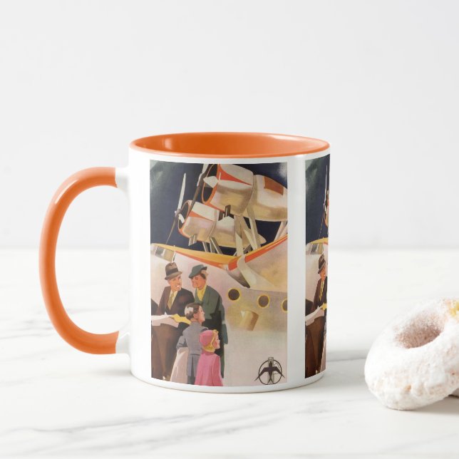 Vintage Family Vacation Via Seaplane w Propellers Mug (With Donut)