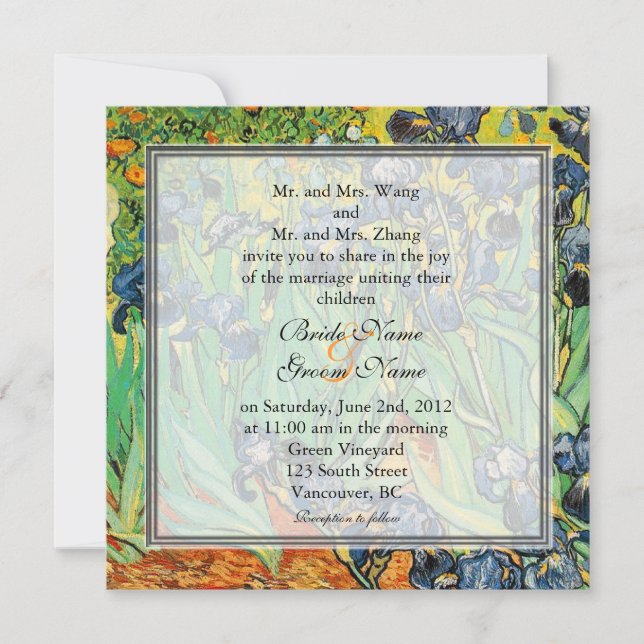 Vintage famous art, Van Gogh, Irises wedding Invitation (Front)