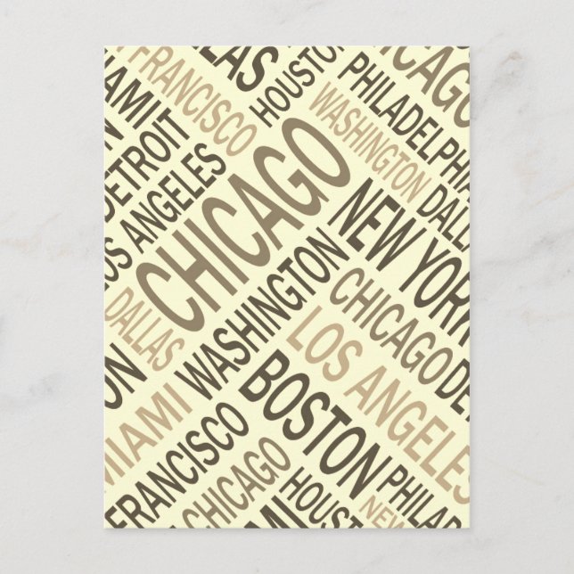 Vintage Famous Cities USA Word Cloud Postcard (Front)