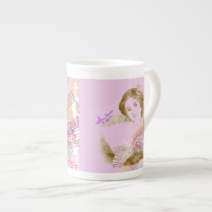 Vintage Fan Lady Pink Bone China Cup