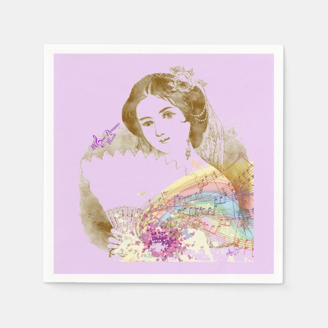 Vintage Fan Lady Pink&White Cocktail Paper Napkins (Front)