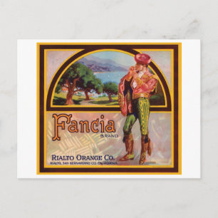Vintage Fancia Rialto Orange Co. Fruit Crate Label Postcard