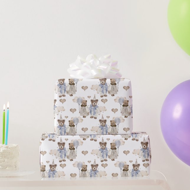 Vintage Fancy Dress Bear Birthday Party Wrapping Paper (Party Gifts)