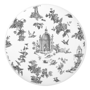 Vintage Fantastic Fountains and Trees Toile-B & W Ceramic Knob