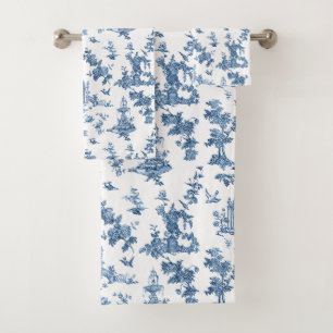 Vintage Fantastic Fountains and Trees Toile-Blue Bath Towel Set