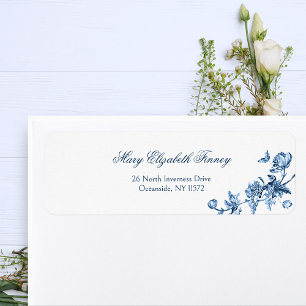 Vintage Fantastic Fountains and Trees Toile-Blue Return Address Label