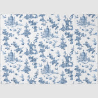 Vintage Fantastic Fountains and Trees Toile-Blue