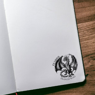 Vintage Fantasy Dragon Ex Libris Library Bookplate Rubber Stamp