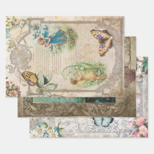Vintage Fantasy Ephemera Decoupage Wrapping Paper Sheet