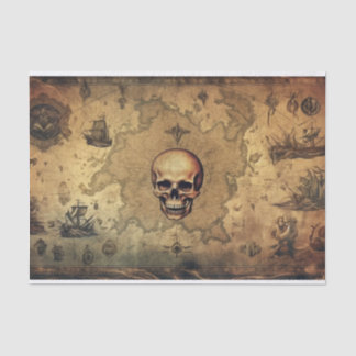 Vintage Fantasy Map Pirates Skull Decoupage Tissue Paper