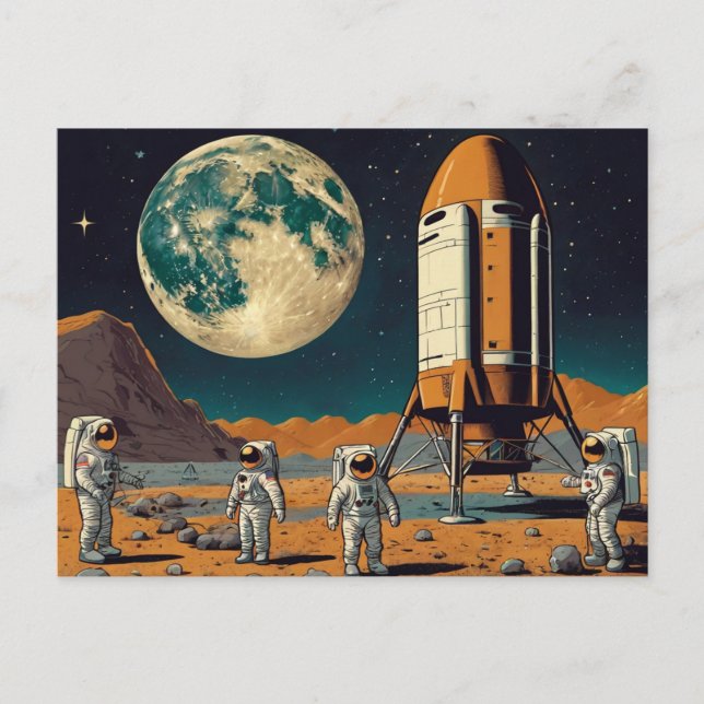 Vintage Fantasy Mars Landing Holiday Postcard (Front)