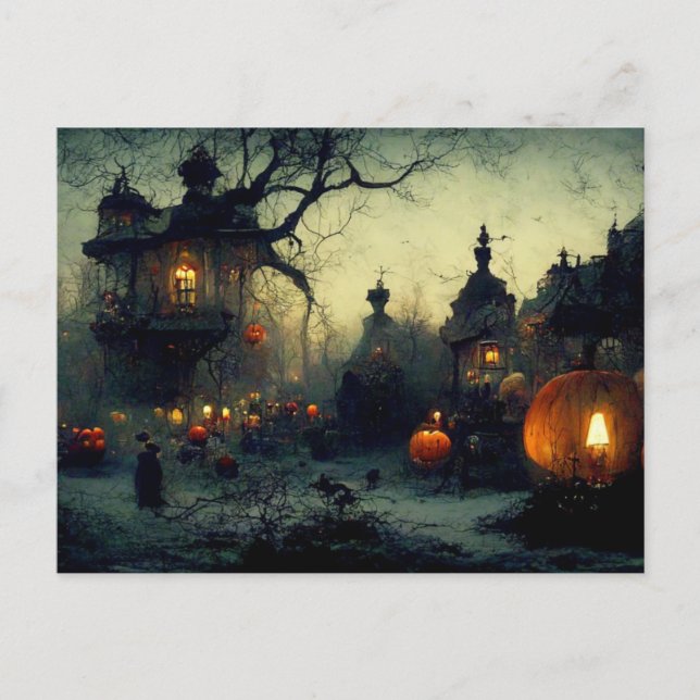 Vintage Fantasy Spooky Halloween Night Holiday Postcard (Front)