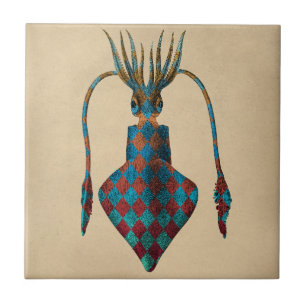Vintage Fantasy Squid Ceramic Tile