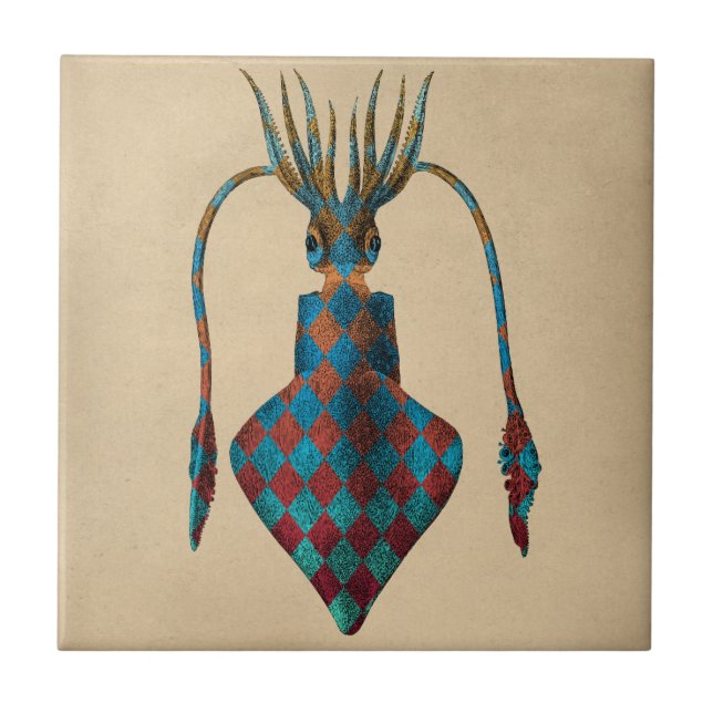 Vintage Fantasy Squid Ceramic Tile (Front)