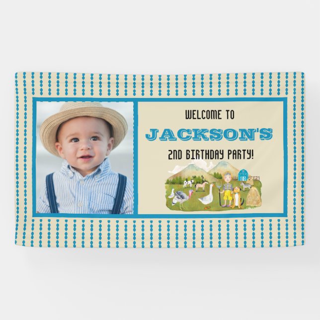 Vintage Farm Animal Photo Birthday Party Welcome Banner (Horizontal)