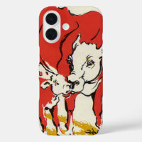 Vintage Farm Animals, Holstein Cow with Calf