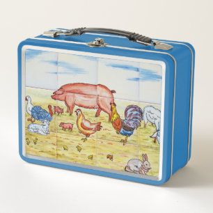 Vintage farm animals metal lunch box