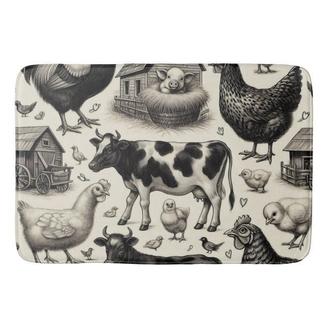 Vintage Farm Animals Painting Bath Mat (Front)