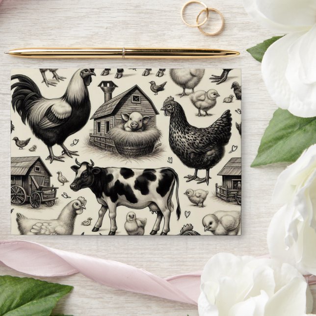 Vintage Farm Animals Painting Envelope (Wedding)