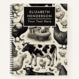 Vintage Farm Animals Painting Notebook