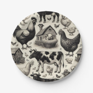 Vintage Farm Animals Painting Paper Plate