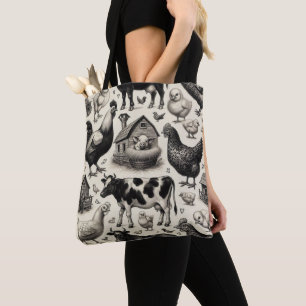 Vintage Farm Animals Painting Tote Bag