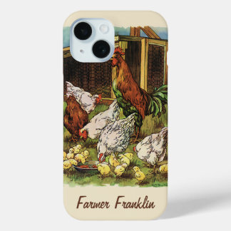 Vintage Farm Animals, Rooster, Hens, Chickens iPhone 15 Case