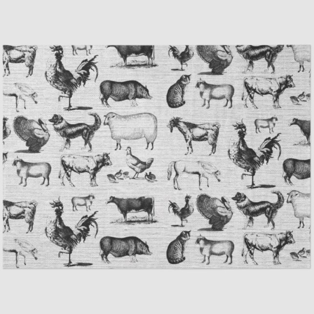 Vintage Farm Animals Rustic Collage  Tissue Paper (Front)
