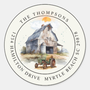 Vintage Farm Birthday Tractor Party   Classic Round Sticker