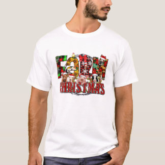 Vintage Farm Christmas Tree Plaid Red Leopard Xmas T-Shirt