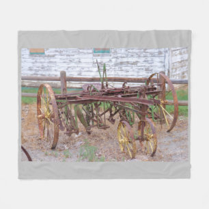 Vintage Farm Equipment Rusty Metal Fleece Blanket