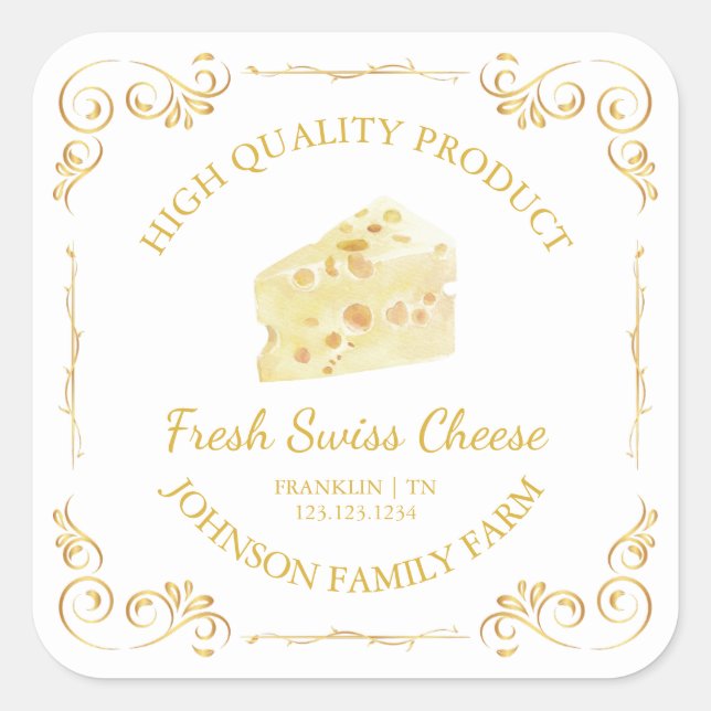 Vintage Farm Fresh Swiss Cheese Square Label (Front)