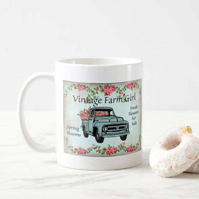 Vintage Farm Girl Country Nostalgic coffee mug (With Donut)