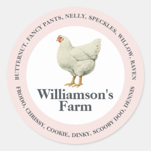 Vintage Farm Hen Chicken Names Egg Carton Pink Classic Round Sticker