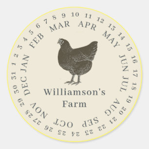 Vintage Farm Hen Encircled Date Egg Carton Antique Classic Round Sticker