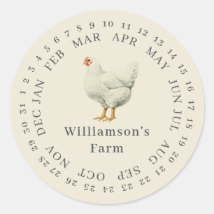 Vintage Farm Hen Encircled Date Egg Carton Antique Classic Round Sticker
